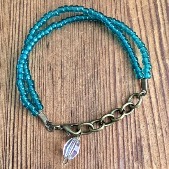 Ladies Blue Recycled Glass Beaded double Strand Bracelet/Ladies Beaded Bracelet - Picture 1 of 5
